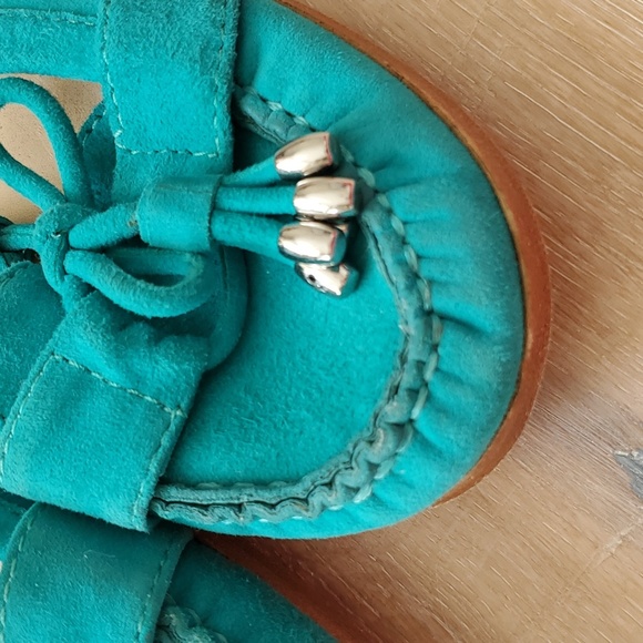 Via Spiga Turquoise Suede V-Raven Loafers - Picture 10 of 15